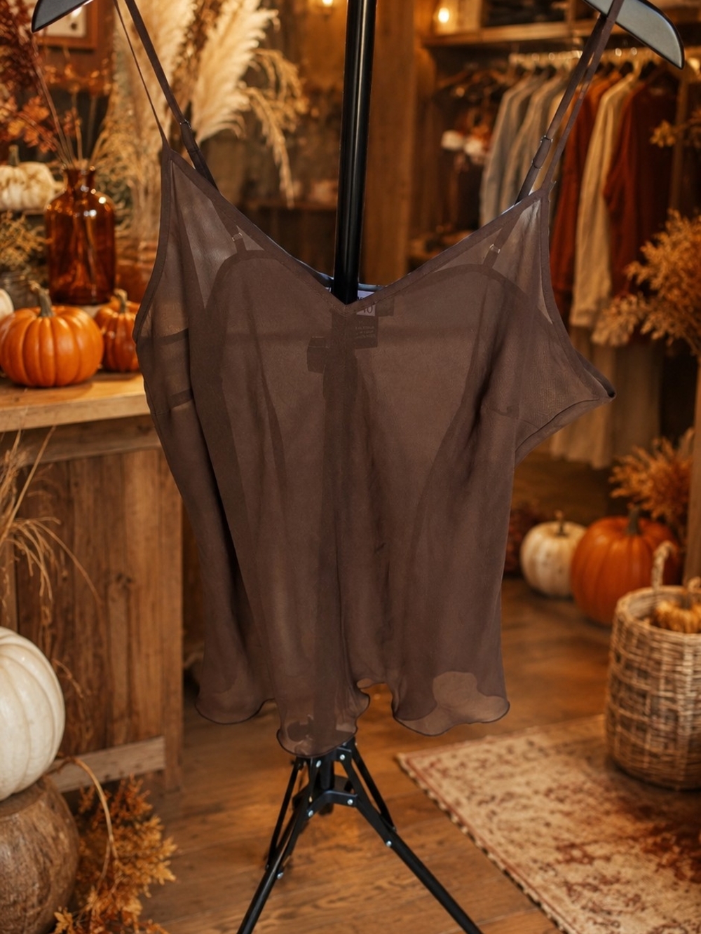 Studio 1940 Sheer Chocolate Brown V-Neck Camisole
